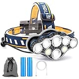 Wiederaufladbare LED-Stirnlampe, Kopflampe mit 8 Modi, USB, super hell, wasserdicht, mit 2 Batterien, Frontlampe für den Außenbereich, Angeln, Joggen, Camping, L