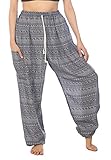 Lofbaz Damen Waterdrops Kordelzug Harem Boho Hose Dunkelblau M