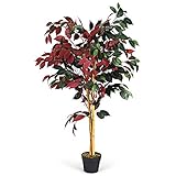 COSTWAY Kunstpflanze 120cm, Kunstbaum Indoor & Outdoor, Zimmerpflanze künstlich, Dekopflanze im Topf, für Zuhause, Büro, Loung