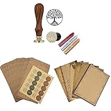 Mogokoyo Schreiben Set- Retro Briefpapier set (56 Blatt Altes Papier + 50 Umschläge + 20 stück Aufkleber) + Vintage-Stil Wachs Siegelstempel mit verschidene Gravur (Lebensbaum)