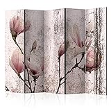 murando Raumteiler Foto Paravent Blumen Magnolien 225x172 cm einseitig auf Vlies-Leinwand Bedruckt Trennwand Spanische Wand Sichtschutz Raumtrenner Natur Betonoptik AST rosa grau b-C-0730