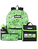 Minecraft Rucksack 4 Stück Kids Creeper Green School Rucksack Bag Set Einheitsgröß