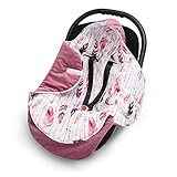 EliMeli EINSCHLAGDECKE für Babyschale - Baby Decke für Autositz und Kinderwagen mit Füllung, universal Fußsäcke z.B. Maxi Cosi, Kinderwagendecke neue Velvet Kollektion (Rosa/Federn)