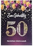 Glückwunschkarte 50 Geburtstag Geburtstagskarte A5 Nummer 50 und Glückwünschen Pink Lila 50. Geburtstag