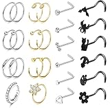 CASSIECA 20G Nasenringe für Frauen Männer L-förmige Schraube Nasenstecker Nasenring Silber Gold Schwarz Nasenringe Creolen Chirurgischer Edelstahl Nasenpiercing Schmuck