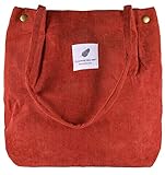 VOKUVIKU Shopper Damen Beutel Cord Canvas Tasche Einkaufstasche Mädchen Große Cord Tote Bag Umhängetasche Cord Shopper Innentasche Leicht Schule Lässige Beuteltasche Cord, Orang