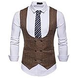 PPangUDing Herren Weste Anzugweste V-Ausschnitt Blazer Ärmellose Anzug Zweireihige Sakkos Western Slim Fit Smoking Herrenweste Herrenanzug Business Hochzeit Elegant Vest (M, Khaki)