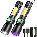 UV Taschenlampe 3 in 1 UV Lampe, LED Taschenlampe USB Aufladbar Magnet Zoombar, Banral Wasserdicht COB Arbeitsleuchte, 7 Modi, 395nm Ultraviolett Licht Urin detektor für Haustier(Mit 2 pc 18650 Akku)