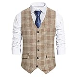 Weste Herren Urban Vintage Kariert Druck Slim Fit V-Ausschnitt Ärmellos Herren Geschäftsweste Herbst Winter Strickjacke Mit Taschen Hochzeit Männer Anzug W