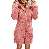 MGHH Schlafanzughose Damen Einfarbig Langarm-Kapuzen-Reißverschluss-Overall-Pyjama-Winter-warme Rompe-Nachtw