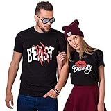 Beast Beauty Pärchen Shirt für,Paar Partner Look T-Shirt,Reine Baumwolle Couple-Shirt Geschenk für Verliebte (1 Stücke)