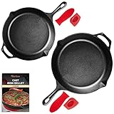 Uno Casa Gusseisen Bratpfannen Set - 2-teilig, 25 cm, 30cm Bratpfanne für Kuchen, Pizza, Sauce, Brot, E