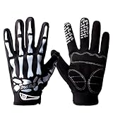 Tofern Herren/Jugendliche Handschuhe Fahrradhandschuhe Vollfinger Warm Atmungsaktiv Herbst Winter mit Touchscreen Radsporthandschuhe für MTB Downhill Moped Scooter Motocross Skelett Totenkopf, Weiß L