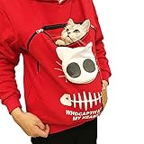 YTATY Frauen Kapuzenpullover mit Katzen Hund GroßEn Tasche, Sweatshirt Damen, Damen Pullover Kapuzenpullover, Langarm Hoodie Sweatshirt Kapuze für Haustier Hund Katze Halter (Rot,S)