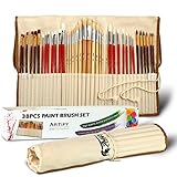 Artify 38 teiliges Pinsel Kunst Set für Acryl Öl Aquarell Gouache | Ein Kit von Schwein- Pony- und Nylon-Haare | Inklusive zwei große Nylonbürsten und eine Trag