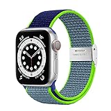 Netolo Solo Loop Kompatibel mit Apple Watch Armband 44mm 42mm 40mm 38mm 41mm 45mm, Dehnbarer Nylon Stoff Sport Armband Kompatibel mit iWatch Armband SE Series 7 6 5 4 3 2 1, 42mm/44mm/45mm Blau Grü