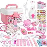 Anpro 46Stk Arztkoffer Medizinisches Spielzeug Rollenspiel Spielzeug Set, Arztkoffer Doktor Spielset Rollenspiel Kit Geschenke für Kinder (Rosa)