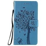 Karomenic kompatibel mit Samsung Galaxy A7 2016 PU Leder Hülle Katze Baum Prägung Handyhülle Brieftasche Silikon Schutzhülle Klapphülle Ledertasche Ständer Wallet Flip Case Schale Etui,B