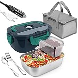 Elektrische Lunchbox 1.5L Brotdose Edelstahl 3 in 1 Lunchbox Erwachsene 12 V24 V 220 V Lunchbox Elektrisch Thermobehälter für Essen Speisenwärmer Elektrisch Warmhaltebox für Auto LKW Büro Camping