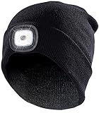 Lunartec Mütze mit Lampe: Schwarze Strickmütze mit LED-Licht, Batteriebetrieb (Mütze mit LED)