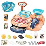 Elektronisches Registrierkasse Spielzeug für Kinder - Rollenspiel Supermarkt Kaufladen Spielset Intelligente Registrierkasse mit Scanner | Lebensmittel | Einkaufskorb Geschenk für Jungen und M