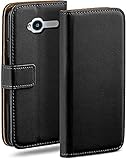 moex Klapphülle für ZTE Blade L3 Hülle klappbar, Handyhülle mit Kartenfach, 360 Grad Schutzhülle zum klappen, Flip Case Book Cover, Vegan Leder Handytasche, Schw