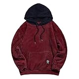 ZAFUL Herren Kapuzenpullover, Känguru-Tasche Plüsch Pullover Hoodie Sweatshirt für Herbst Winter (Weinrot+schwarz-L)