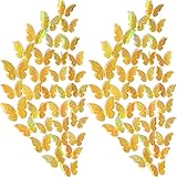 120 Stücke 60 Paare 3D Geschichteten Schmetterling Wandaufkleber Dekor Abnehmbare Schmetterling Aufkleber Hohle Wandtattoos DIY Wandkunst für Hochzeit (Bunt, Einfarbiges Muster)