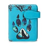 Shagwear ® Portemonnaie Geldbörse Damen Geldbeutel Mädchen Bifold Mehrfarbig Portmonee Designs: (Wolfs Pfote/Wolf Paw Blau)