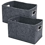 ZUQ 2er-Set Filz Aufbewahrungsbox, Faltbare Aufbewahrungskörbe, Toy Organizer Korb Mit Griffen für Zeitung Kosmetik Buch Zeitschrift Schreibwaren Dunkelgrau 35x24x21