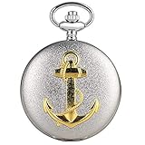 Gentleman Taschenuhr, Einzigartige Goldene Schiffsanker Muster Taschenuhr für Frauen, Silber Quarz Taschenuhren für Frauen, wertvolle Anhänger Uhr Gliederkette für F