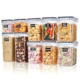 Vtopmart Vorratsdosen 10 Set, Aufbewahrungsbox Küche Luftdicht Behälter mit Deckel, Schüttdosen Set, Vorratsbehälter zur Aufbewahrung Küche von Nudeln, Müsli, Mehl, Zucker usw (Schwarz)