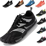 JACKSHIBO Barfussschuhe Herren Barfußschuhe Damen Minimalistische Traillaufschuhe Leicht rutschfest Laufschuhe Zehenschuhe Atmungsaktiv Fitnessschuhe Indoor & Outdoor (Schwarz,43EU)