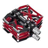 LYCAON Fahrradpedale MTB Pedal, CNC Aluminiumlegierung rutschfeste Cr-Mo Spindel Fahrrad Pedal, 3 Lager Pedale für 9/16' MTB BMX Fahrrad Mountain Road Bike (Rot)