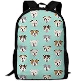 Kinderrucksack Englische Bulldogge Gesichter Stoff Niedliches Mint Hundegesicht Design Laptop Rucksack Wasserdicht Schulrucksack Anti-Diebstahl College Daypack Für Jungen Mädchen, 28X16X43