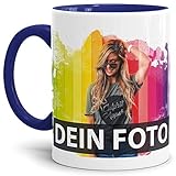 Tasse selbst individuell gestalten/Personalisierbar mit eigenem Foto Bedrucken/Fototasse/Motivtasse/Werbetasse/Firmentasse mit Logo/Innen & Henkel Dunkelb
