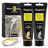 Magicfly Acrylfarben Metallic, 2x120ml Metallic Farben zum Malen, Zeichnen&Modell für Künstler, Hobby-Maler, Erwachsene & Kinder, Gold & Silb