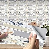 Exnemel 3D Peel und Sticks Backsplash, Fliesen Folie selbstklebend, Fliesenaufkleber 10x20 cm für Bad, Küche, Badezimmer, Böden, Treppen und Holzoberflächen (Grau Weiß, 9pcs)