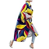 OFF-KEWIS Women's Windbreaker Jacket Loose Long Flare Sleeve Trench Coat Fashion Printed Pocket Long Cardigan Outerwear-Large,M