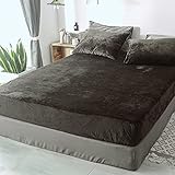 Lanqinglv Flanell Spannbettlaken Bettlaken 180x200 cm bis 25-30 cm Steghöhe Boxspringbett Topper Flauschige Warme Samt Boxspringbett Spannbetttuch Leintuch Cashmere Touch,Dunkelg