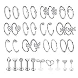 PiercingJak 34er Non-Piercing Fake Septum Labret Piercing Nasenpiercing Lippenpiercing Chirurgenstahl Helix Tragus Ohr Cartilage Ohrringe Ohrclip Punk Schmuck für Unisex