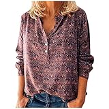 YINGXIONG Bluse Damen Elegant Langarm Hemd Shirt Beiläufig Taste V-Ausschnitt Bluse Solide Tunika Lose Langarmshirt Tops Vintage Sommer Oberteile B