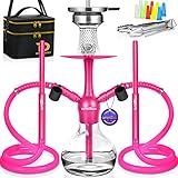 Mini Shisha Set, 42cm Hookah to go 2 Schläuche 2 Anschlüsse, Aluminium Wasserpfeife Set Klein, Reise Shisha Komplett mit Zubehör – Glaskopf Kaminaufsatz Sieb Schlauch Mundstück Dichtung Zange T