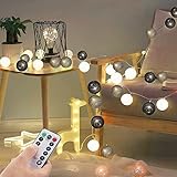 trounistro Kugeln Lichterkette, 5m 30 LED Cotton Ball Lichterkette Dimmbar Innen Lichterkette, Baumwollkugeln Lichterkette mit Fernbedienung für Kinderzimmer Schlafzimmer Hochzeit Party