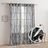 Yinghesheng Voile Gardinen Vorhang halbtransparent Schwarz-Weiß-Geometrie Jacquard Vorhänge mit Ösen Moderne und Elegante Curtains für Wohnzimmer Schlafzimmer Kinderzimmer 2er S