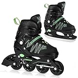 Nils Extreme 2 in1 Skates Kinder Rollschuhe, 39-42 Sport Fitness für Kinder Jugendliche, schwarz-grün, NH11912, Starke ABEC9 Lager, Gummiräder, mit Größenverstellung