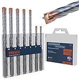 Presch SDS Plus Bohrer Set X4-7-tlg - Stahlbeton Bohrer mit 4 Schneiden und Dübellängenindikator - Hammerbohrer Set SDS für Beton, Stein, Granit, Ziegel, Mauerwerk - Betonbohrer Set Ø 5-10