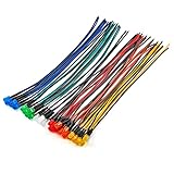 [UL-Kabel] Chanzon 30 Stück (6 Farben x 5 Stück) 12V 5mm LED-Diodenlichter 7,9 Zoll UL-Kabel Assorted Kit Vorverkabelt (Diffuse Mattierte runde Linse) Weiß Rot Grün Blau Gelb Orange S