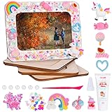 Herefun Bilderrahmen zum Selbstgestalten, Bastelset Kinder, Bilderrahmen-Bastelsets Bilderrahmen Holz, Kreativität Fotorahmen für Kindergeburtstag Geschenke Kunsthandwerk Dek