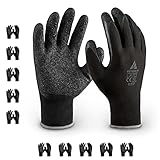 Gütewald® Arbeitshandschuhe 10 Paar schwarz Gr 9 - einzigartiger Grip durch gerillte Latexbeschichtung- atmungsaktiv bei Umzug Montage oder im G